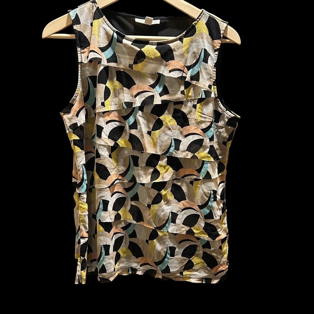Dana Buchman Womens Large Crescent Print Ruffle Sleeveless Blouse T28-2‎